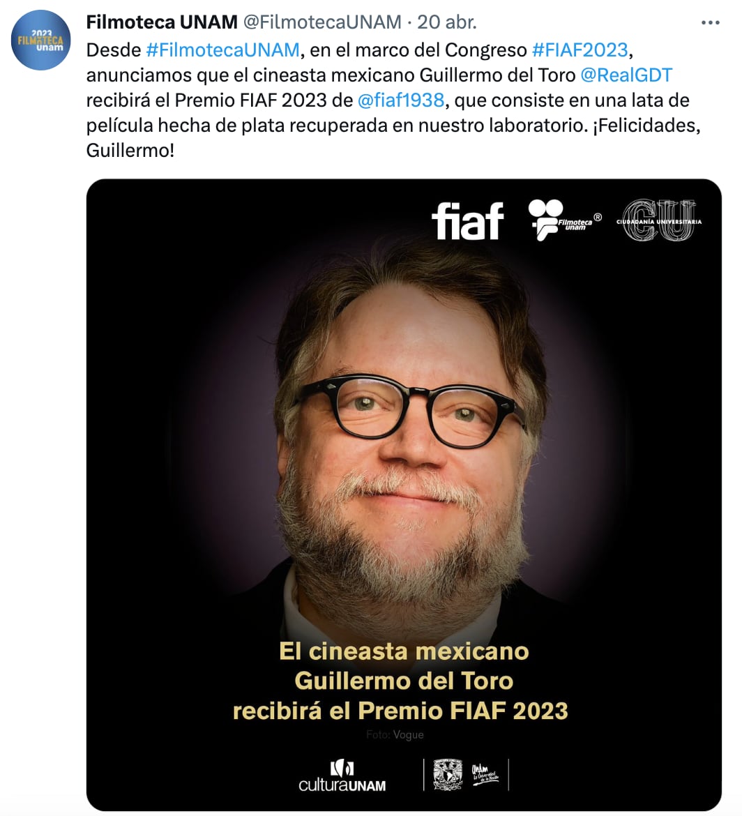 Guillermo del Toro recibirá el premio FIAF 2023
