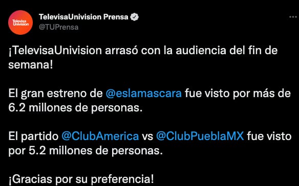 ¿Quién es la máscara? le ganó al partido de América vs. Puebla