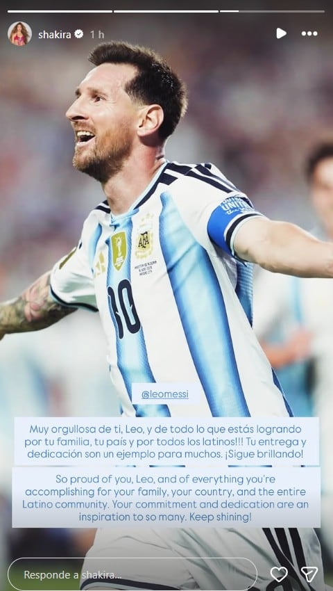 Shakira celebra el récord de goleo de Lionel Messi tras el Argentina vs Austria