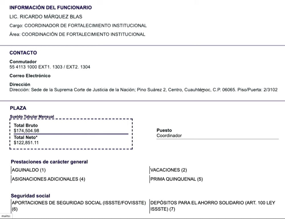 Salario y prestaciones de excolaborador de Genaro García Luna