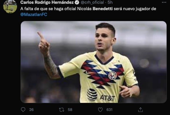 Nicolás Benedetti llegaría a Mazatlán