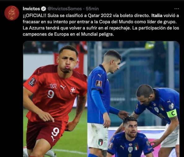 Suiza irá directo al Mundial, mientras que Italia jugará el repechaje.