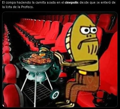 Meme sobre la lista falsa de alimentos en el cine mexicano de Profeco.
