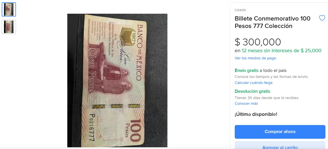 Los coleccionistas pagan 300 mil pesos por este billete de 100 pesos