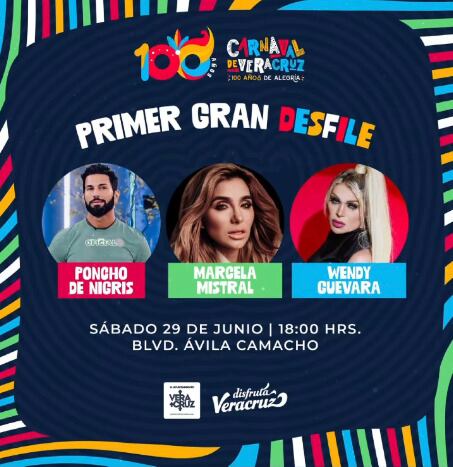 Wendy Guevara en el Carnaval de Veracruz 2024 y sus acompañantes