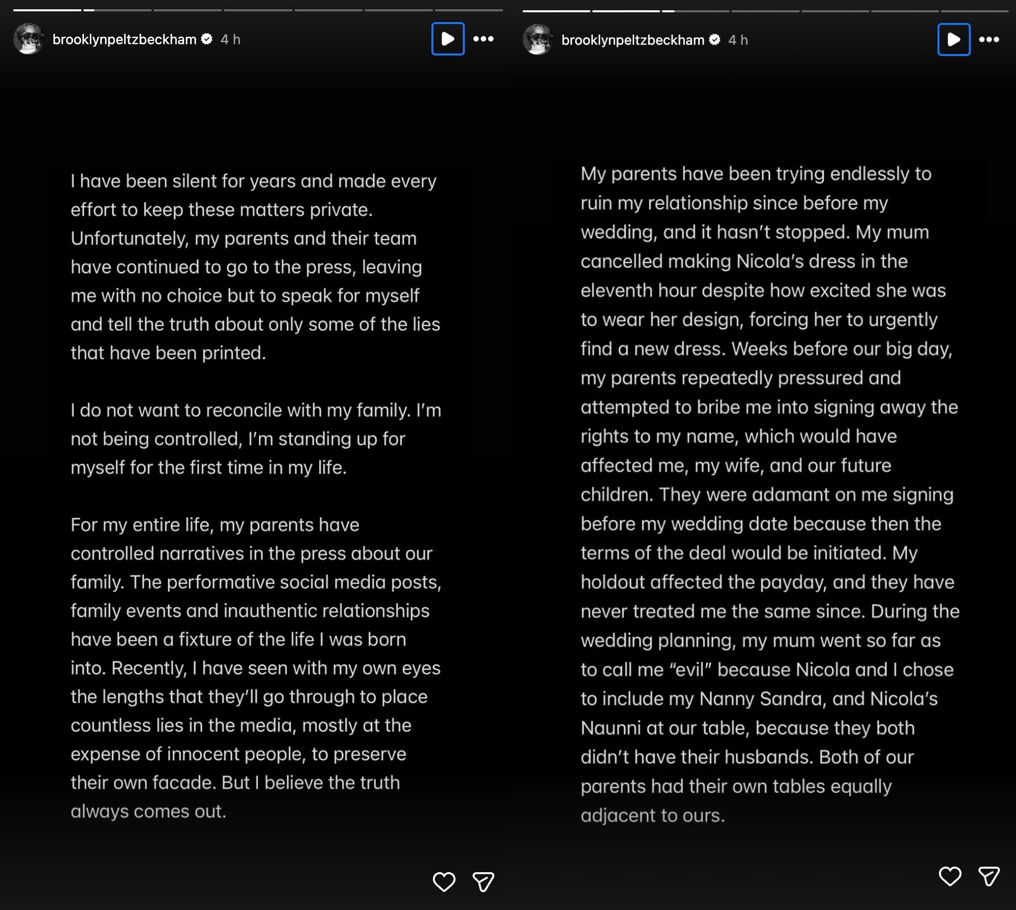 Brooklyn Beckham rompe el silencio sobre su familia en Instagram