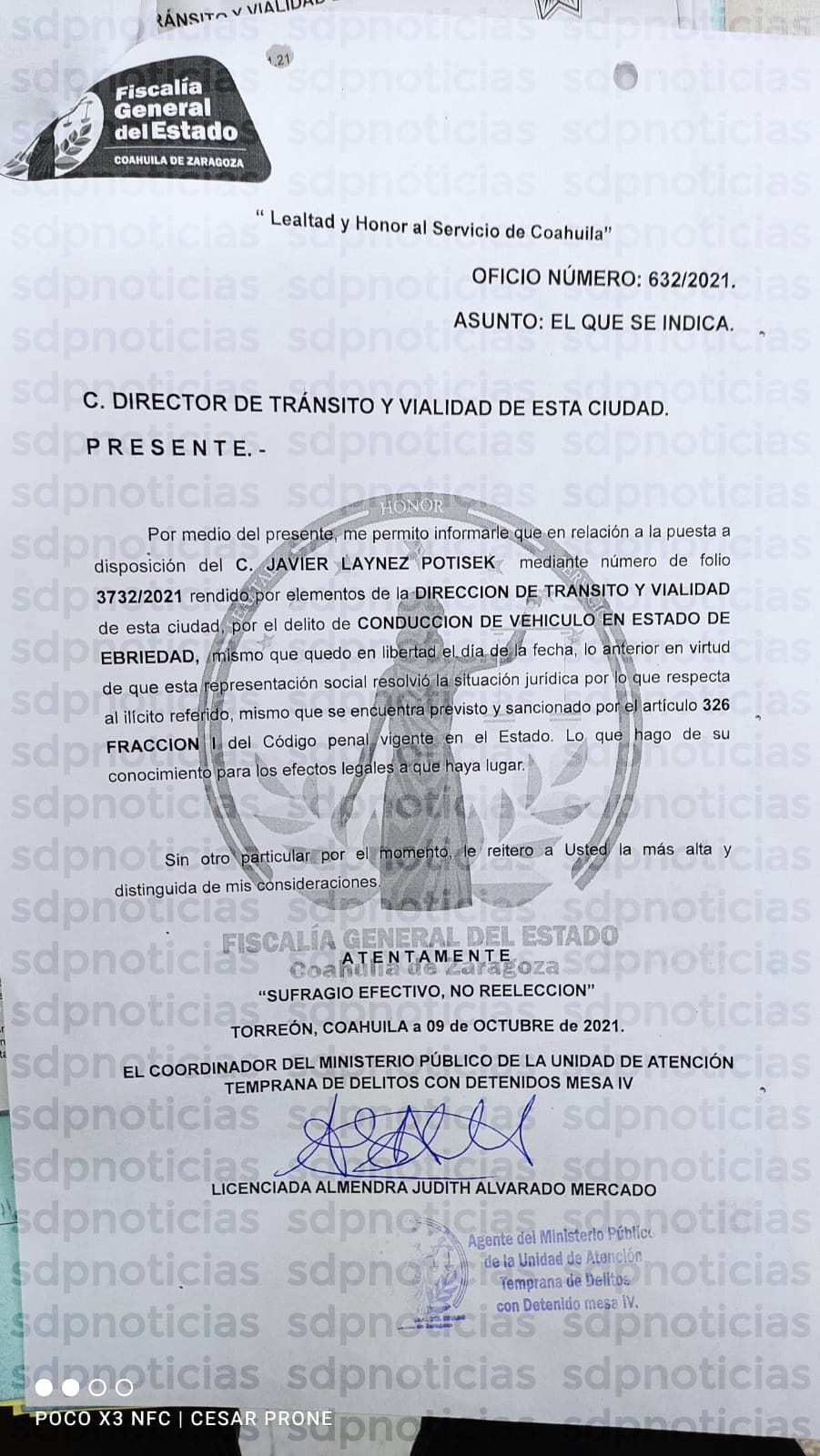 Javier Laynez Potisek. Documento