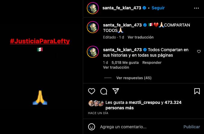 Santa Fe Klan exige justicia por el asesinato de su amigo Lefty SM