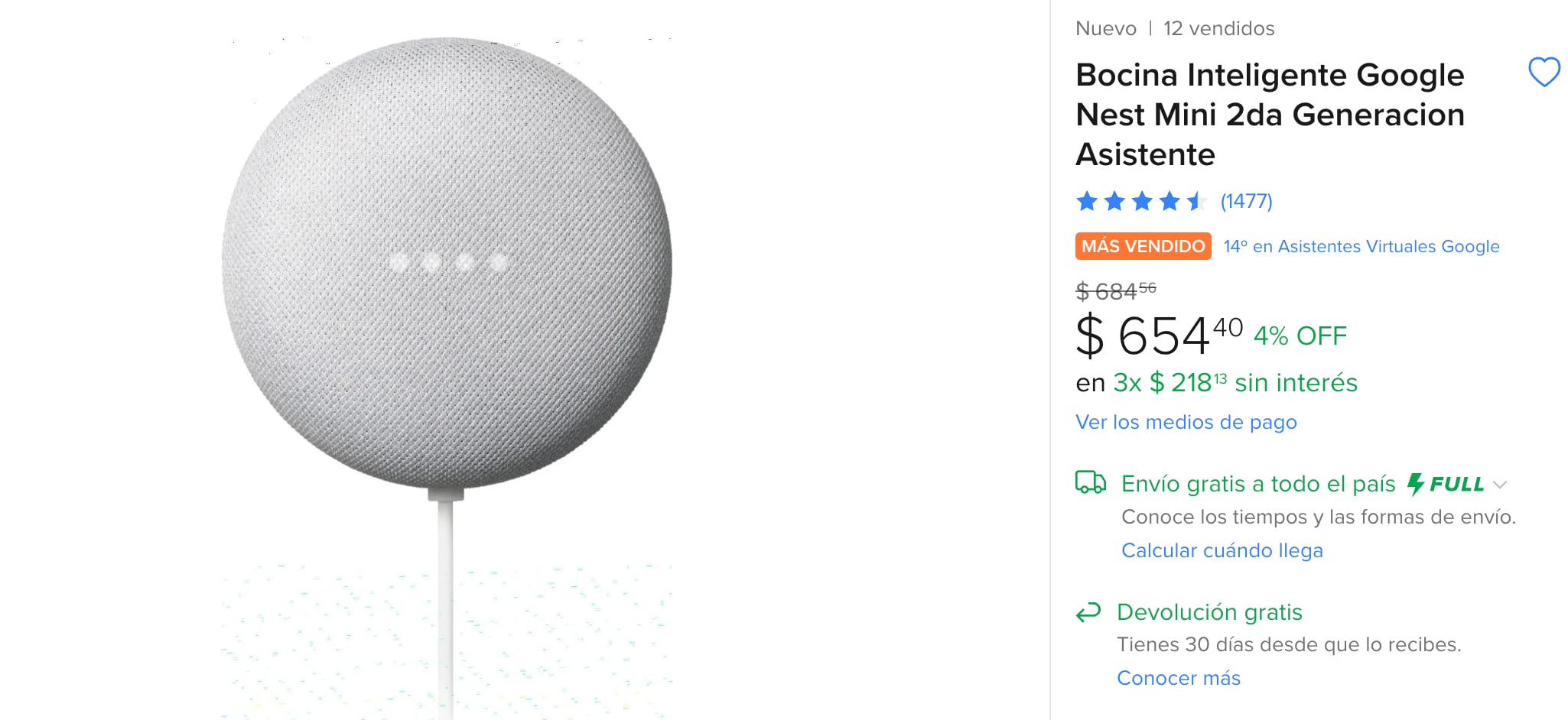 Google Nest Mini 2 precio