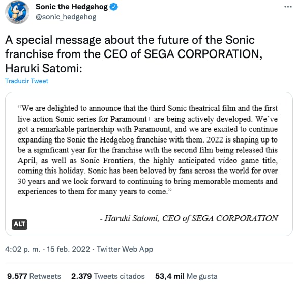 Anuncio de Sonic y la serie en Paramount+