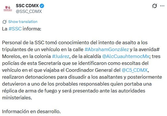 Intentan asaltar a Salvador Guerrero Chiprés, coordinador del C5, en Cuauhtémoc