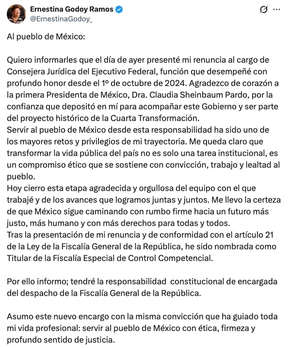 Ernestina Godoy sobre su nombramiento como encargada de la FGR