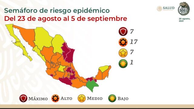 Semáforo Covid-19 para el 23 de agosto
