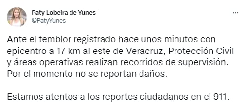 Presidenta municipal de Veracruz también se pronuncia por temblor de hoy; dice que están atentos sobre los reportes ciudadanos