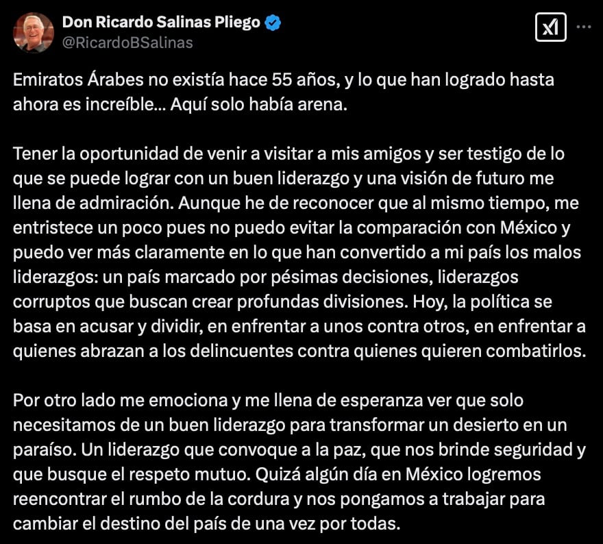 Publicación de Ricardo Salinas Pliego