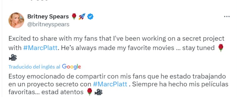 Publicación de Britney Spears en X