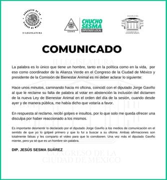 Comunicado Jesús Sesma