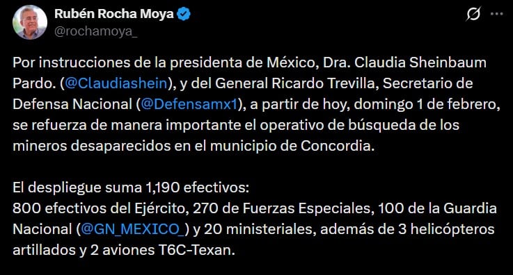 Refuerzos desplegados por Rubén Rocha Moya