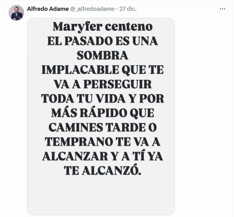 Alfredo Adame hace advertencia a Maryfer Centeno
