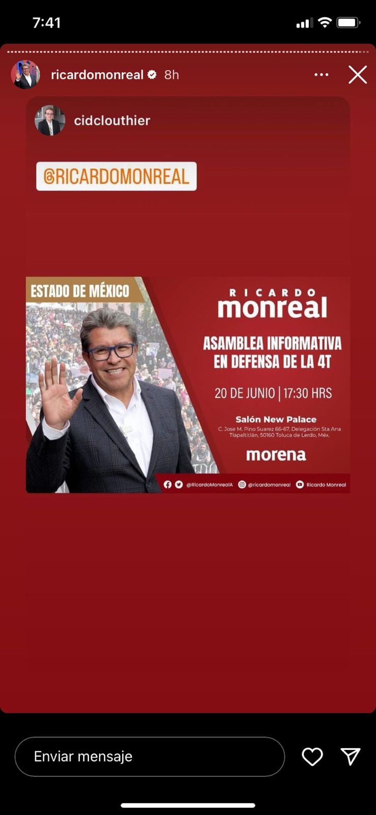 Ricardo Monreal en el Estado de México