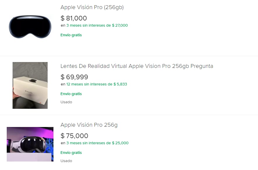 Precio de reventa en Mercado Libre de los Apple Vision Pro