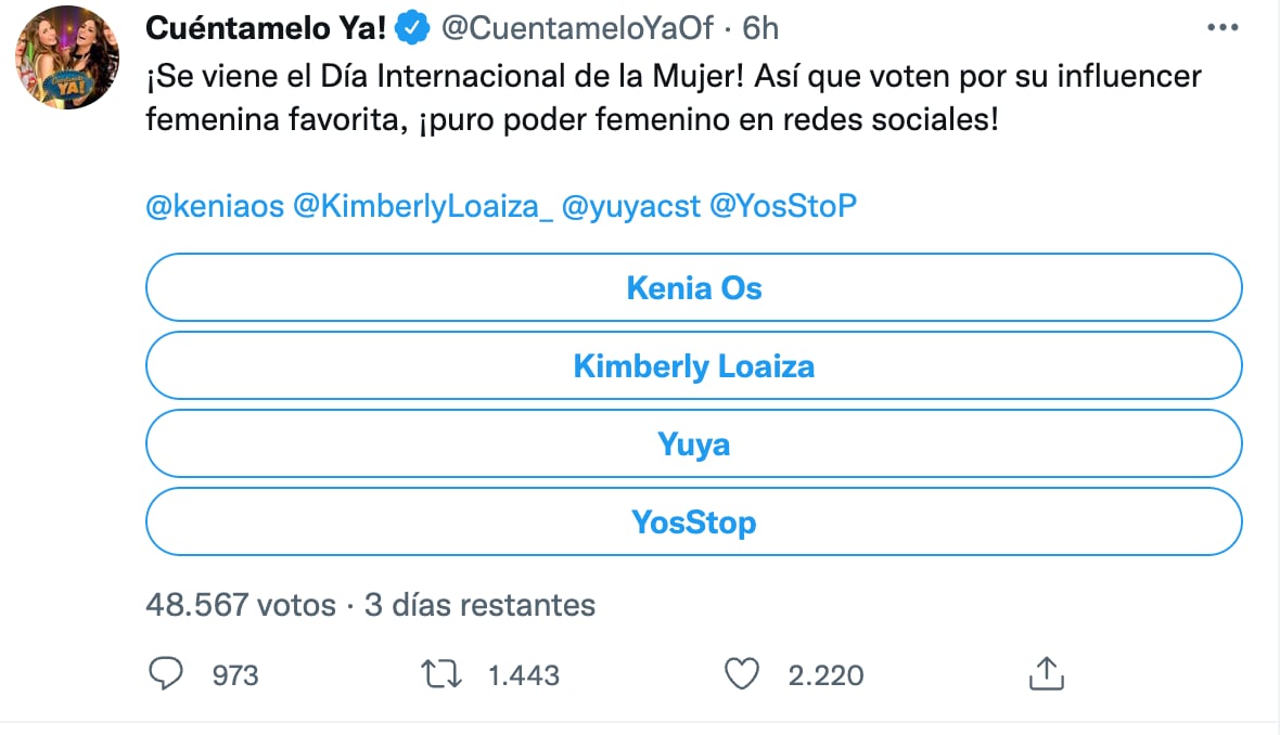 Encuesnta publicada por Cuéntamelo Ya