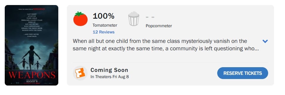La hora de la desaparición en Rotten Tomatoes