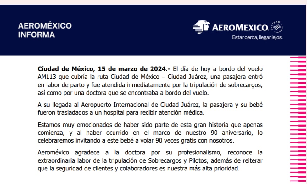 Comunicado de Aeroméxico