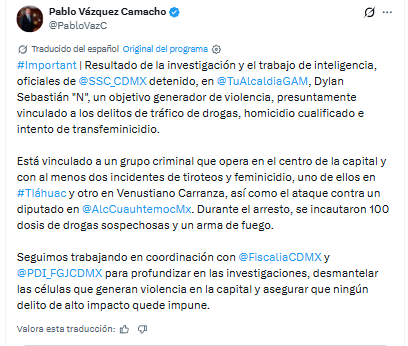 Detienen a presunto implicado en ataque a la diputada Diana Sánchez Barrios