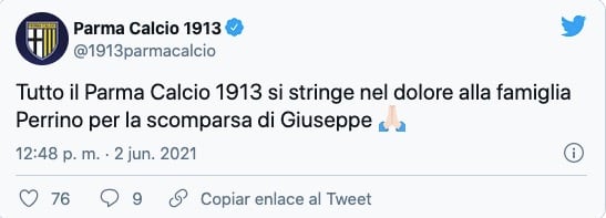 Parma lamentó la muerte de Perrino