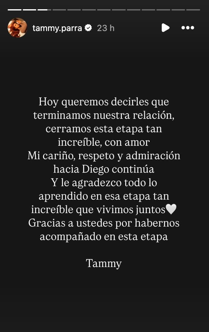 Tammy Parra y Diego Rodríguez anuncian su ruptura amorosa