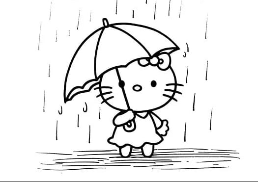 Los dibujos de Hello Kitty bajo la lluvia