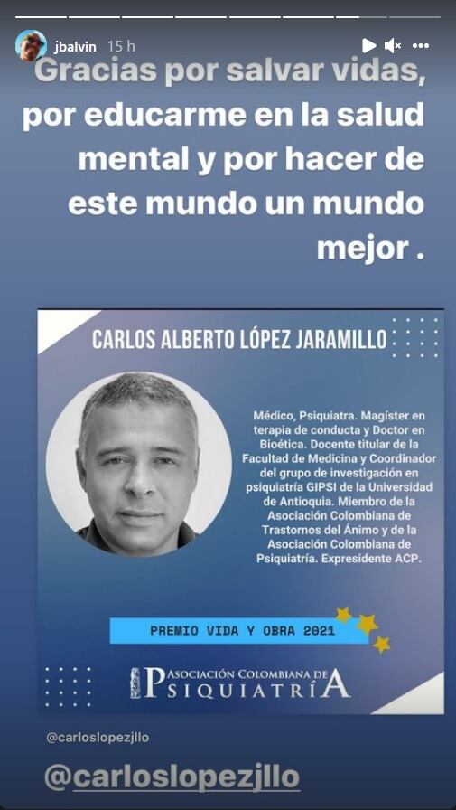 J Balvin agradece a psiquiatra por educarlo en la salud mental