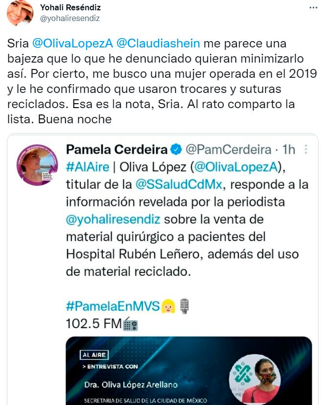 Periodista Yohali Reséndiz se defiende de la secretaria de salud de la CDMX/ @yohaliresendiz