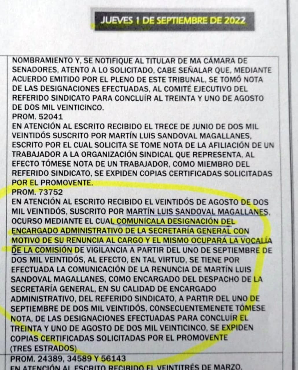 Notificación de nombramiento