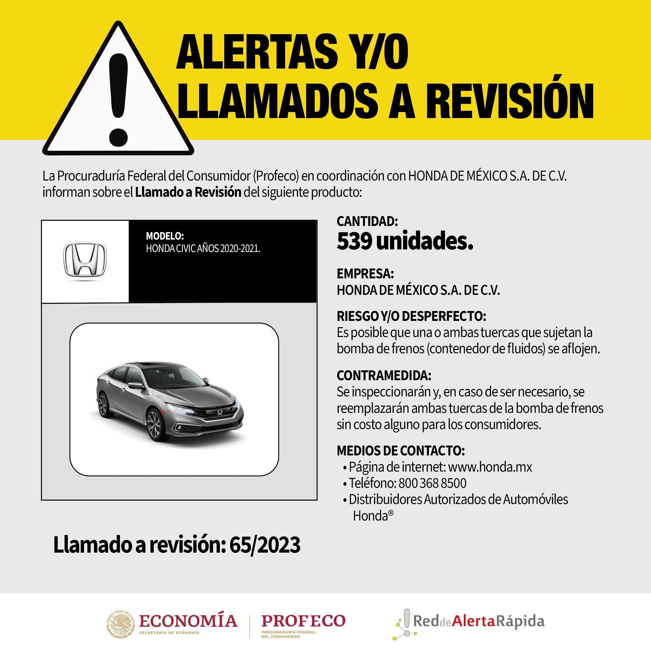 Alerta por falla en auto Honda Civic