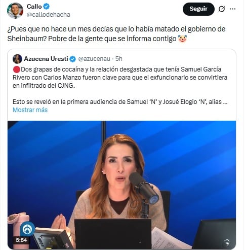 Callo de Hacha critica a Azucena Uresti por el caso de Carlos Manzo.