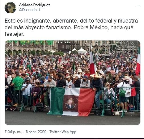 ¿Violando la ley? Ponen la cara de AMLO a bandera de México durante celebración del 15 de septiembre