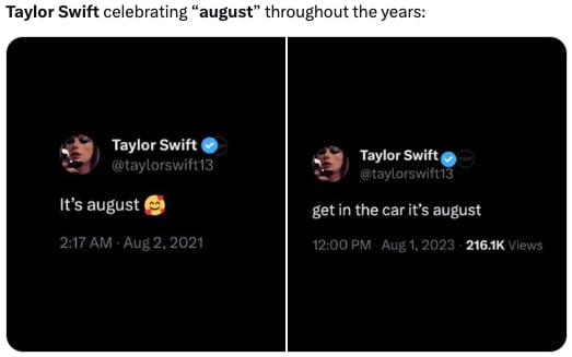 Memes dan la bienvenida a agosto 2023 con August, canción de Taylor Swift