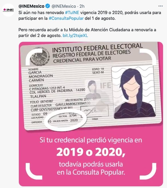 Credencial de elector/@INEMexico