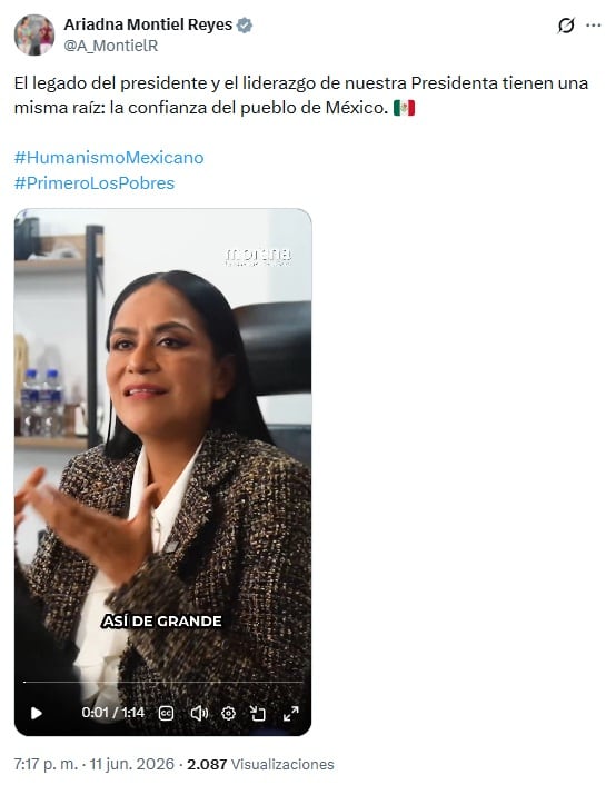 El mensaje de Ariadna Montiel sobre AMLO y Sheinbaum