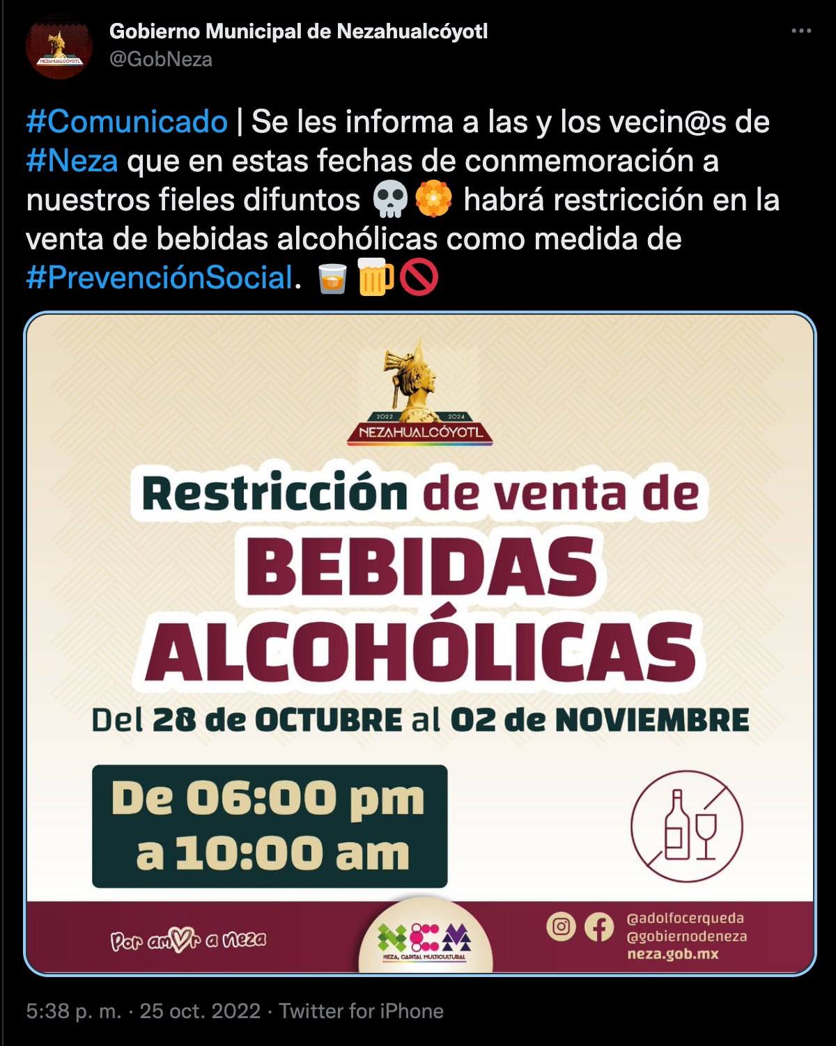 Estas alcaldías y municipios tendrán Ley Seca por el Día de Muertos