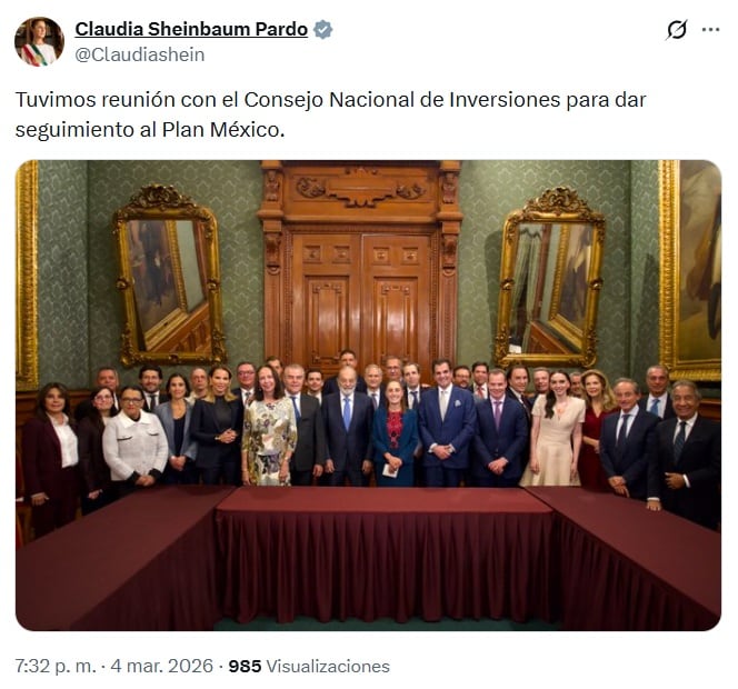 Sheinbaum revisa avances del Plan México con el Consejo Nacional de Inversiones