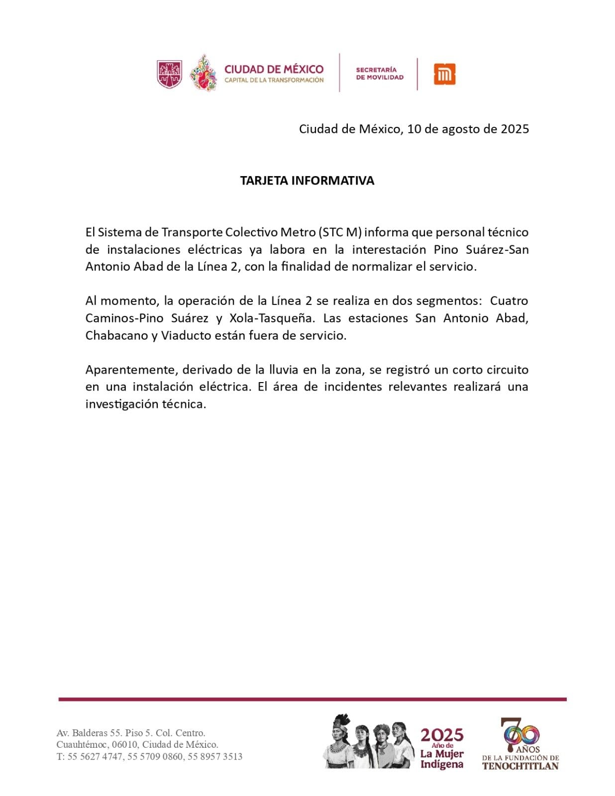 Explosión en Metro CDMX: Reportan incendio en vías cerca de la estación San Antonio Abad, en la Línea 2