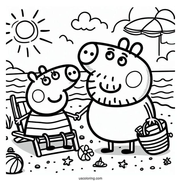 Dibujos de Papá Cerdito con Peppa Pig y George para colorear por el Día del Padre