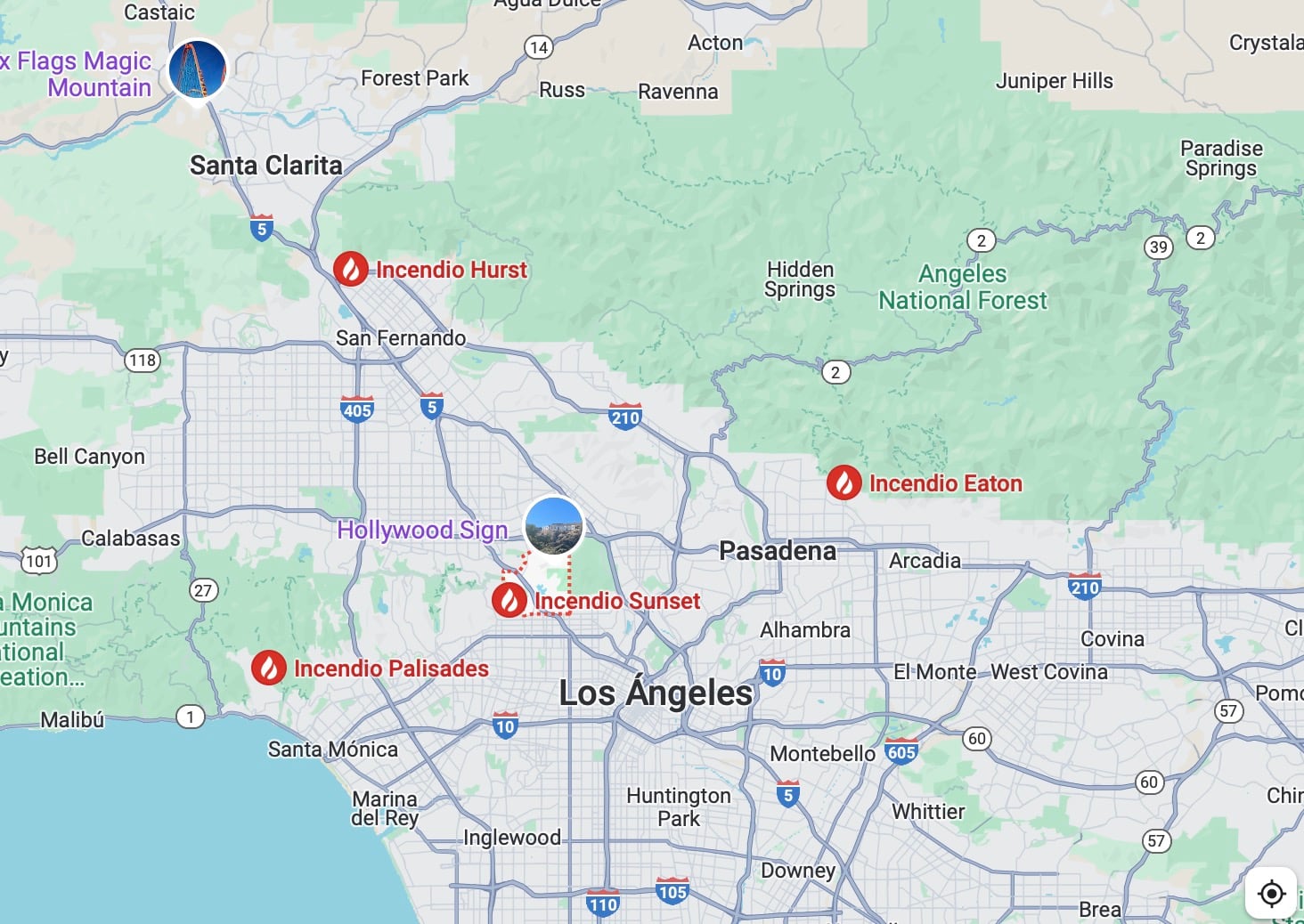 Incendios en Los Ángeles, California, hoy 9 de enero de 2025