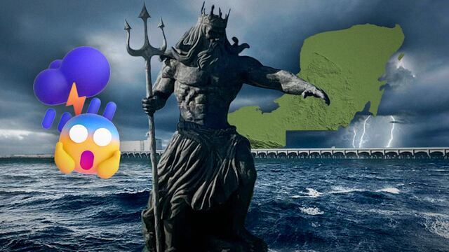 Estatua de Poseidón en Progreso, Yucatán, y la tormenta tropical Alberto