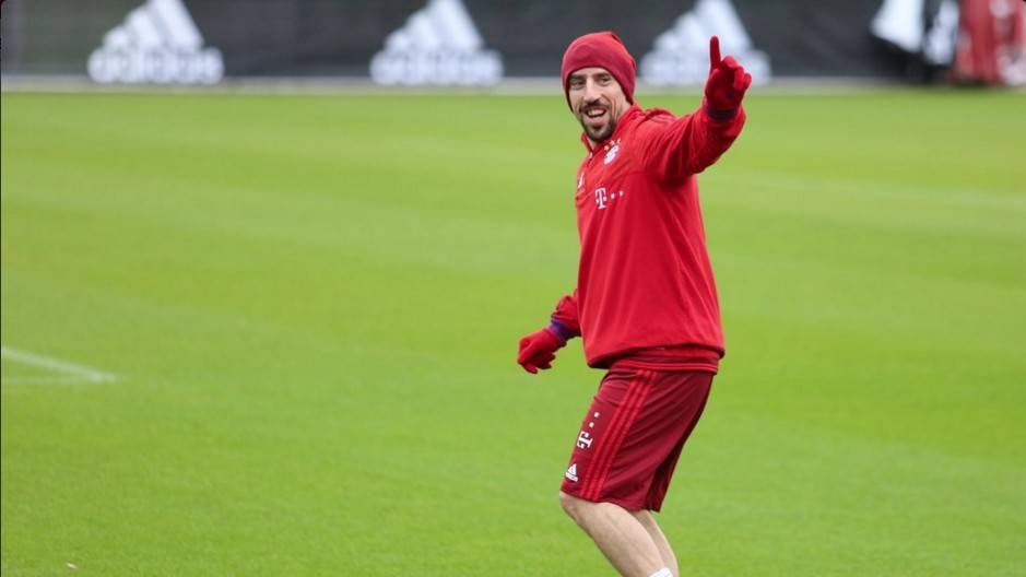 Frank Ribery en un entrenamiento del Bayern Múnich