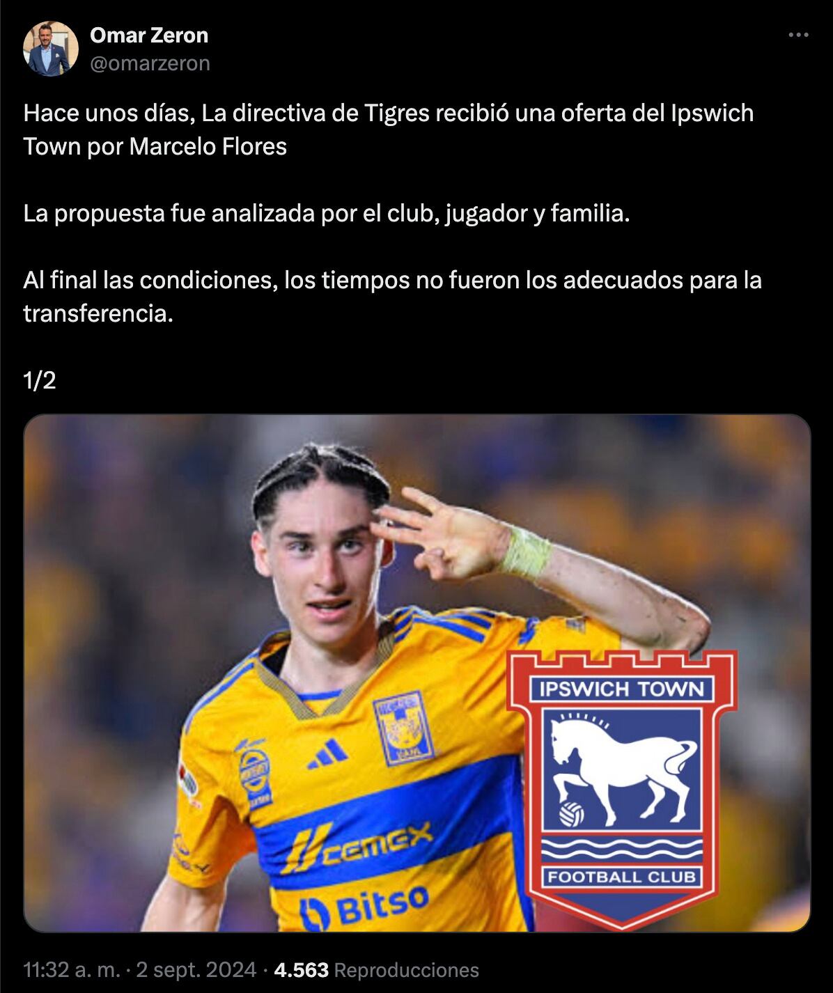 Ipswich Town ofertó por Marcelo Flores.
