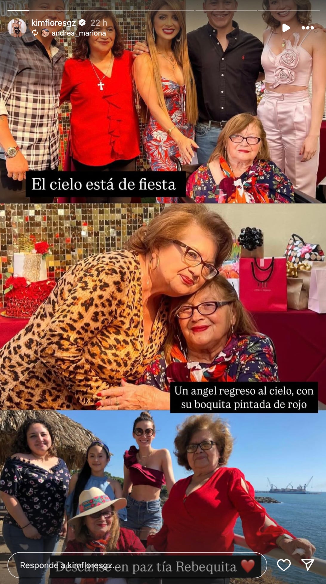 Kimberly Flores de luto por la muerte de su abuela